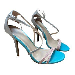 Wild Diva Lounge Strappy Blue Stilettos Sz 7 Womens 4.5" Pump Heel